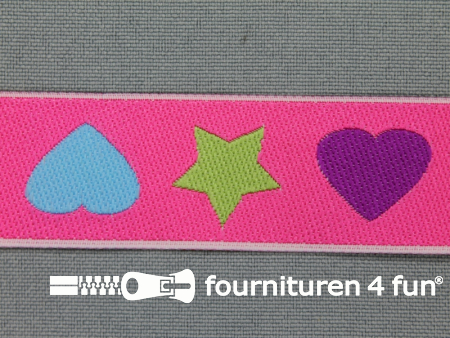 Kinderband 25mm hartje - ster roze